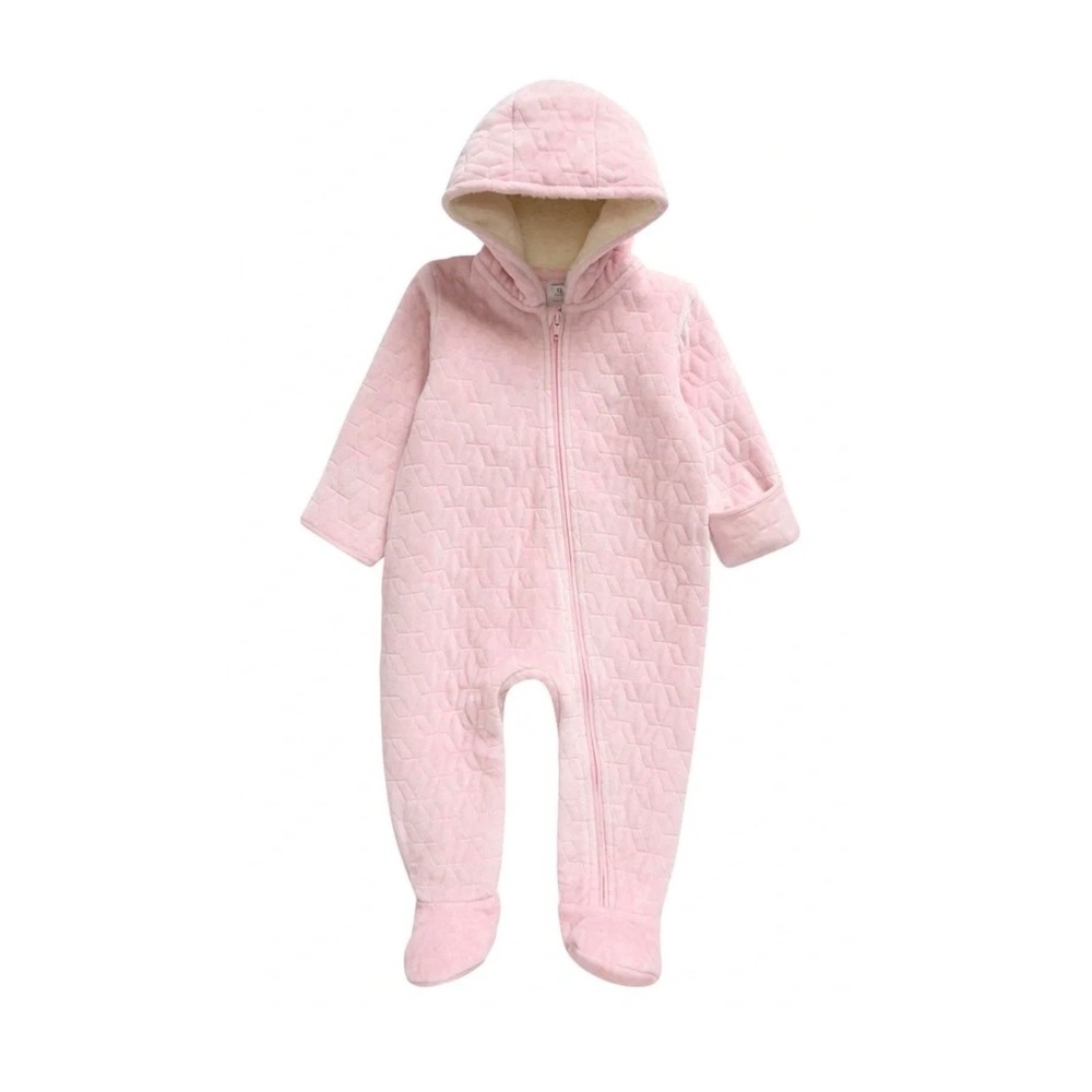 Nordstrom Baby Quilted Pram Suit Pink Lotus Heather Hooded Bunting 6 Months NEW